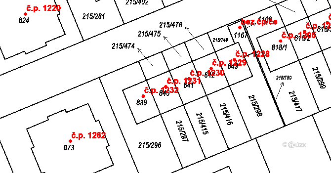 Rudná 1231 na parcele st. 840 v KÚ Hořelice, Katastrální mapa