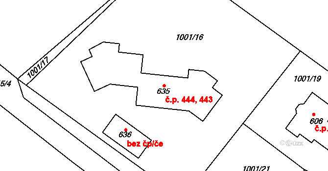 Dražejov 443,444, Strakonice na parcele st. 635 v KÚ Dražejov u Strakonic, Katastrální mapa