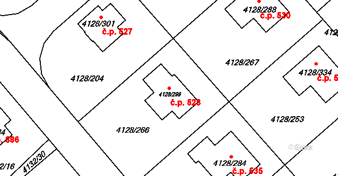 Choceňské Předměstí 528, Vysoké Mýto na parcele st. 4128/299 v KÚ Vysoké Mýto, Katastrální mapa