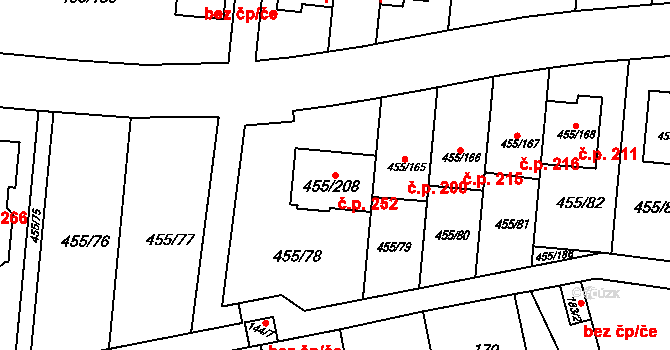 Kníničky 252, Brno na parcele st. 455/208 v KÚ Kníničky, Katastrální mapa