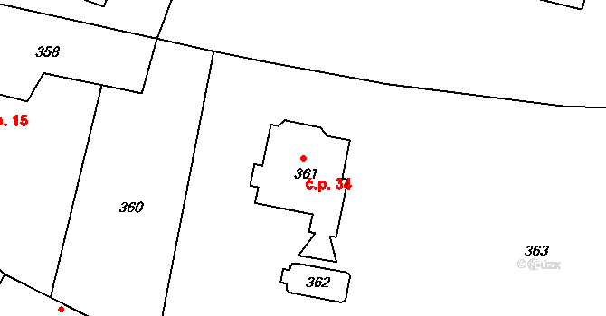 Horčápsko 34 na parcele st. 361 v KÚ Horčápsko, Katastrální mapa
