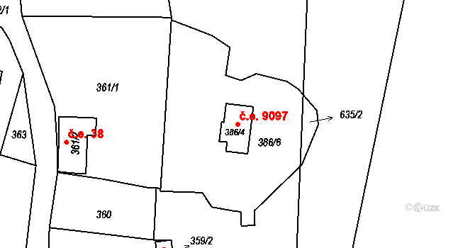 Koštov 9097, Trmice na parcele st. 386/4 v KÚ Koštov, Katastrální mapa