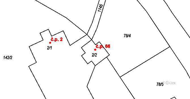 Albrechtice u Rýmařova 66, Břidličná na parcele st. 2/2 v KÚ Albrechtice u Rýmařova, Katastrální mapa
