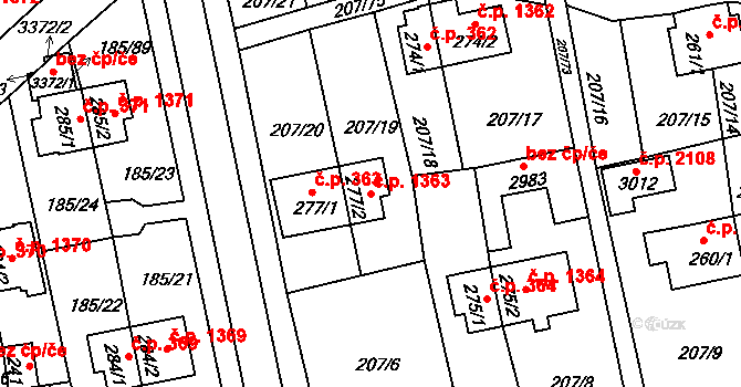 Sezimovo Ústí 1363 na parcele st. 277/2 v KÚ Sezimovo Ústí, Katastrální mapa