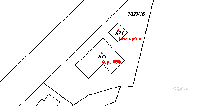 Podhrad 165, Cheb na parcele st. 873 v KÚ Podhrad, Katastrální mapa