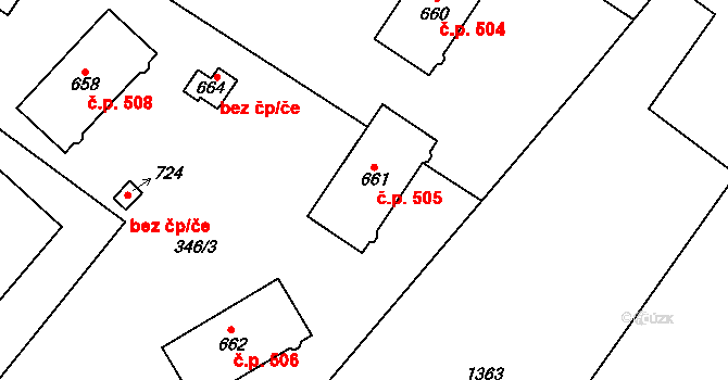 Cerhenice 505 na parcele st. 661 v KÚ Cerhenice, Katastrální mapa