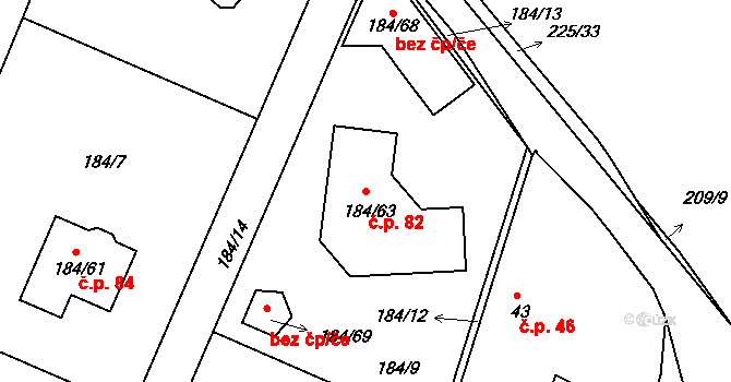Konětopy 82, Milín na parcele st. 184/63 v KÚ Konětopy u Příbramě, Katastrální mapa