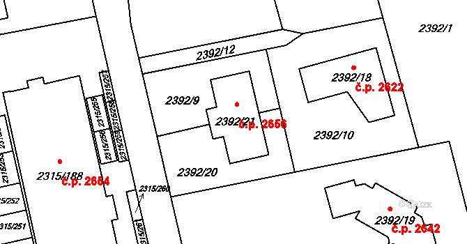 Stodůlky 2656, Praha na parcele st. 2392/21 v KÚ Stodůlky, Katastrální mapa