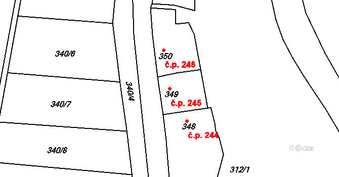 Jemnice 245 na parcele st. 349 v KÚ Jemnice, Katastrální mapa