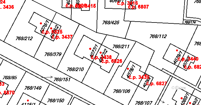 Zlín 6826 na parcele st. 4077/2 v KÚ Zlín, Katastrální mapa