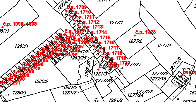 Pelhřimov 1717 na parcele st. 1277/12 v KÚ Pelhřimov, Katastrální mapa
