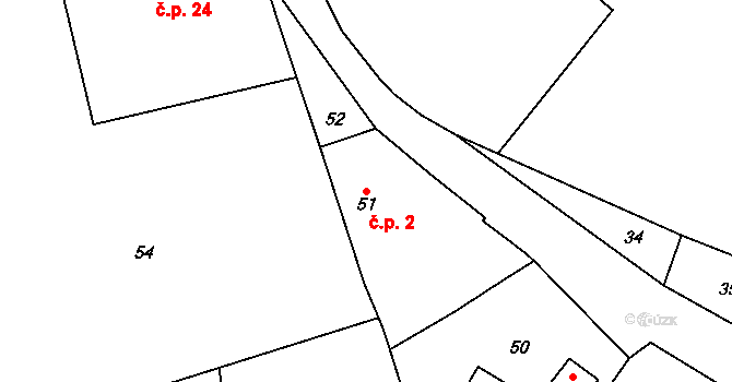 Střemchoví 2, Dolní Loučky na parcele st. 51 v KÚ Střemchoví, Katastrální mapa