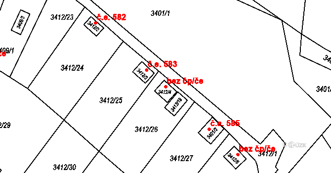 Orlová 38220083 na parcele st. 3412/4 v KÚ Horní Lutyně, Katastrální mapa