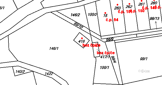 Supíkovice 38550083 na parcele st. 418 v KÚ Supíkovice, Katastrální mapa