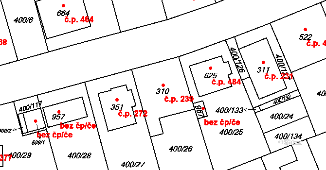 Prštné 239, Zlín na parcele st. 310 v KÚ Prštné, Katastrální mapa