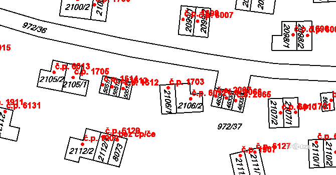 Zlín 1703 na parcele st. 2106/1 v KÚ Zlín, Katastrální mapa