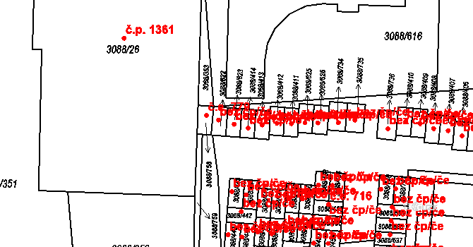 Mikulov 718 na parcele st. 3088/623 v KÚ Mikulov na Moravě, Katastrální mapa