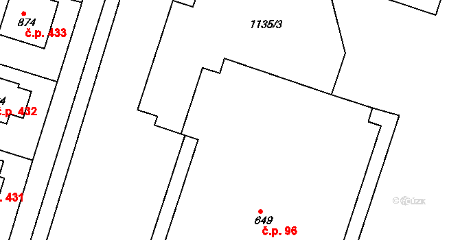 Košumberk 96, Luže na parcele st. 649 v KÚ Luže, Katastrální mapa
