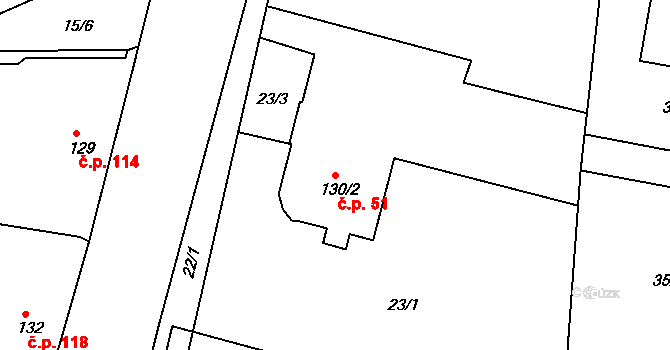 Čimelice 51 na parcele st. 130/2 v KÚ Čimelice, Katastrální mapa