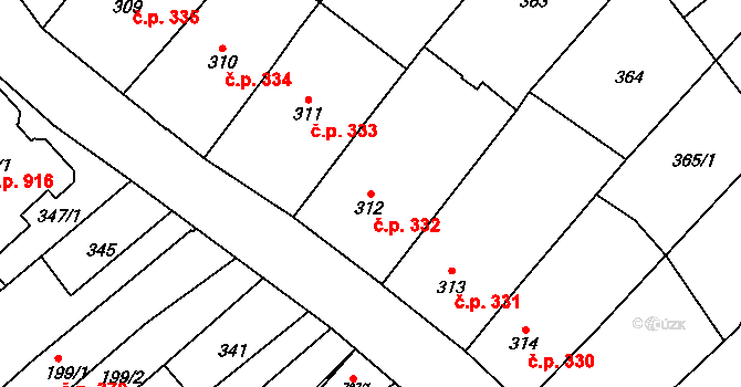 Králíky 332 na parcele st. 312 v KÚ Králíky, Katastrální mapa