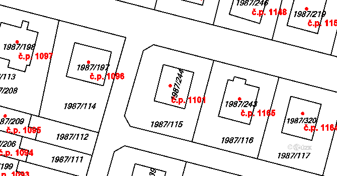 Nýřany 1101 na parcele st. 1987/244 v KÚ Nýřany, Katastrální mapa