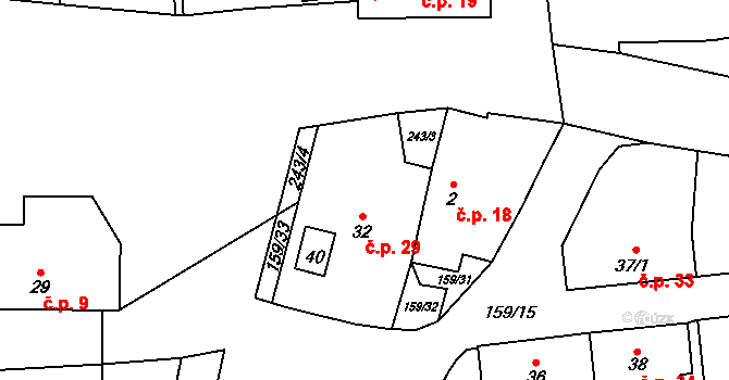 Sedlec 29, Žebrák na parcele st. 32 v KÚ Sedlec u Žebráku, Katastrální mapa
