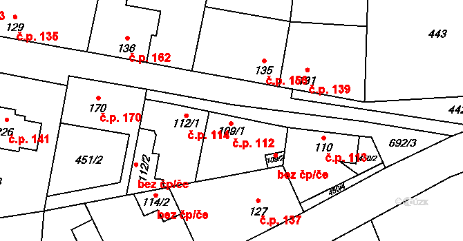 Dřetovice 112 na parcele st. 109/1 v KÚ Dřetovice, Katastrální mapa