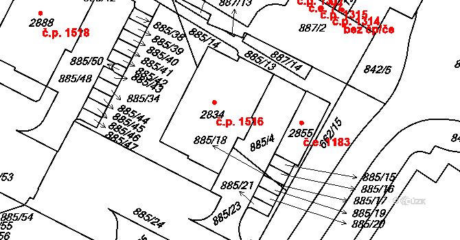 Uherské Hradiště 1516 na parcele st. 2834 v KÚ Uherské Hradiště, Katastrální mapa