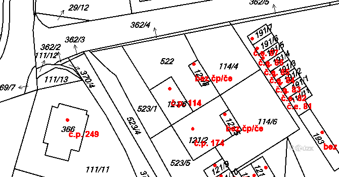 Chotoviny 114 na parcele st. 121/6 v KÚ Chotoviny, Katastrální mapa