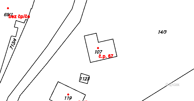 Modlešovice 67, Strakonice na parcele st. 107 v KÚ Modlešovice, Katastrální mapa