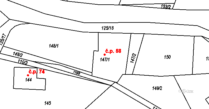 Sychotín 58, Kunštát na parcele st. 147/1 v KÚ Sychotín, Katastrální mapa