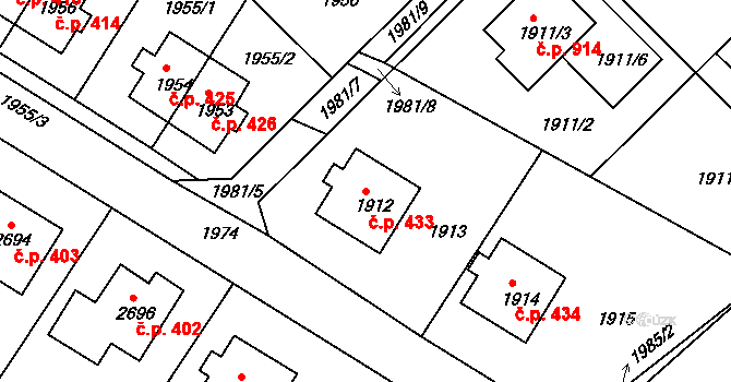 Bílovec 433 na parcele st. 1912 v KÚ Bílovec-město, Katastrální mapa