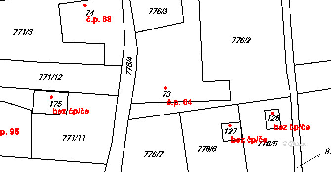 Světlický Dvůr 64, Humpolec na parcele st. 73 v KÚ Světlice, Katastrální mapa