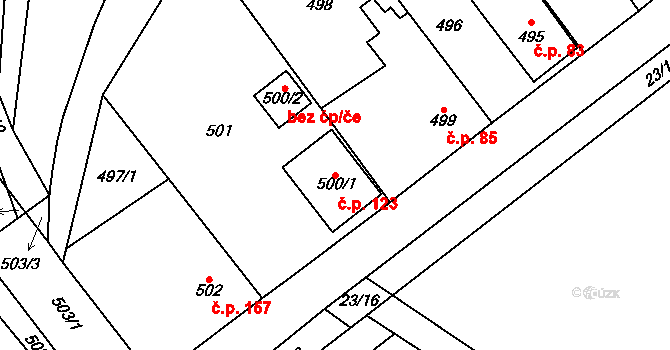 Senec 123, Zruč-Senec na parcele st. 500/1 v KÚ Senec u Plzně, Katastrální mapa