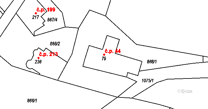 Horní Kostelec 44, Červený Kostelec na parcele st. 79 v KÚ Horní Kostelec, Katastrální mapa