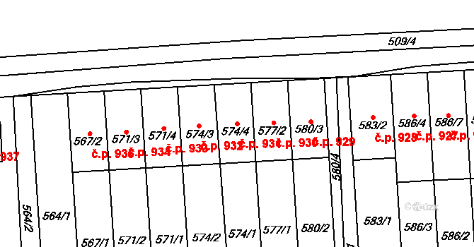Pohořelice 931 na parcele st. 574/4 v KÚ Pohořelice nad Jihlavou, Katastrální mapa