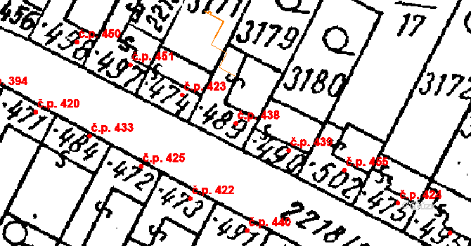 Tvrdonice 438 na parcele st. 489 v KÚ Tvrdonice, Katastrální mapa