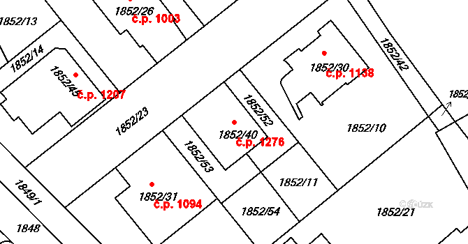 Holešov 1276 na parcele st. 1852/40 v KÚ Holešov, Katastrální mapa