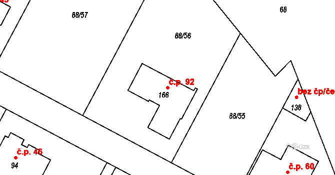 Popice 92, Jihlava na parcele st. 166 v KÚ Popice u Jihlavy, Katastrální mapa