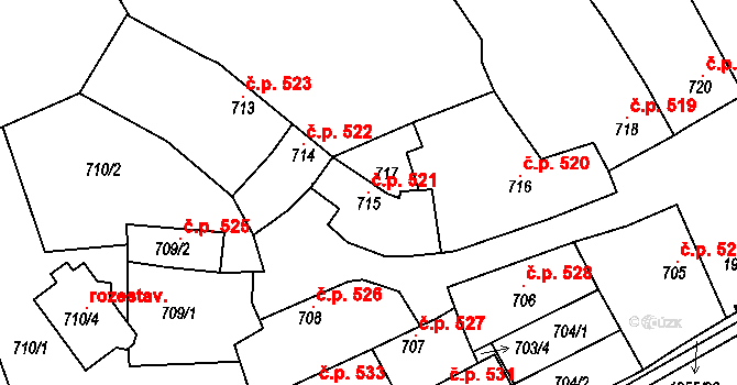 Mistřín 521, Svatobořice-Mistřín na parcele st. 715 v KÚ Mistřín, Katastrální mapa