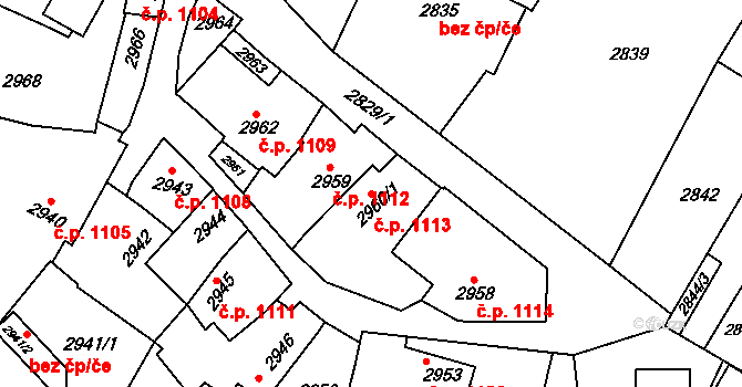 Rakšice 1113, Moravský Krumlov na parcele st. 2960/1 v KÚ Moravský Krumlov, Katastrální mapa