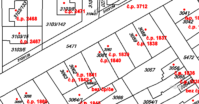 Znojmo 1840 na parcele st. 3061 v KÚ Znojmo-město, Katastrální mapa