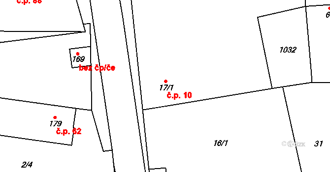 Vestec 10 na parcele st. 17/1 v KÚ Vestec nad Mrlinou, Katastrální mapa