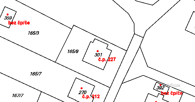 Jenišovice 227 na parcele st. 301 v KÚ Jenišovice u Jablonce nad Nisou, Katastrální mapa