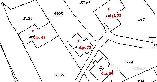 Skuhrov 73 na parcele st. 455 v KÚ Skuhrov u Železného Brodu, Katastrální mapa