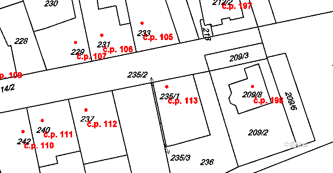 Drahelice 113, Nymburk na parcele st. 235/1 v KÚ Drahelice, Katastrální mapa