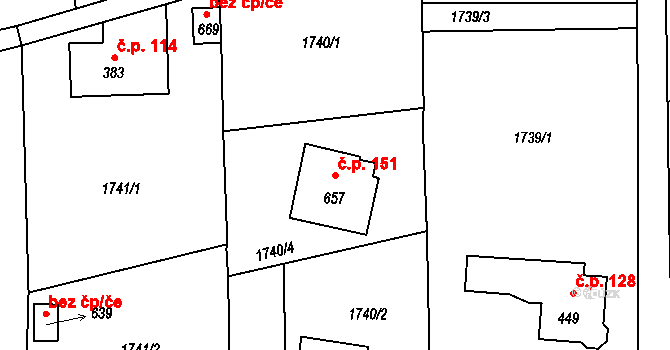 Huntířov 151, Skuhrov na parcele st. 657 v KÚ Skuhrov u Železného Brodu, Katastrální mapa