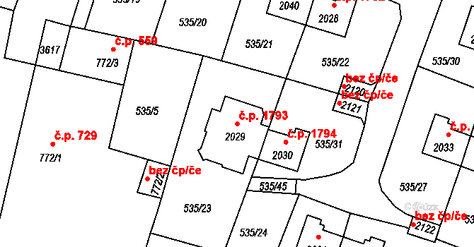 Nymburk 1793 na parcele st. 2029 v KÚ Nymburk, Katastrální mapa