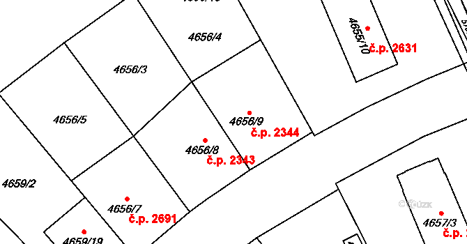 Jihlava 2344 na parcele st. 4656/9 v KÚ Jihlava, Katastrální mapa