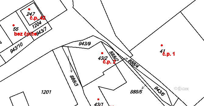Tisová 2, Bohutín na parcele st. 43/2 v KÚ Tisová u Bohutína, Katastrální mapa